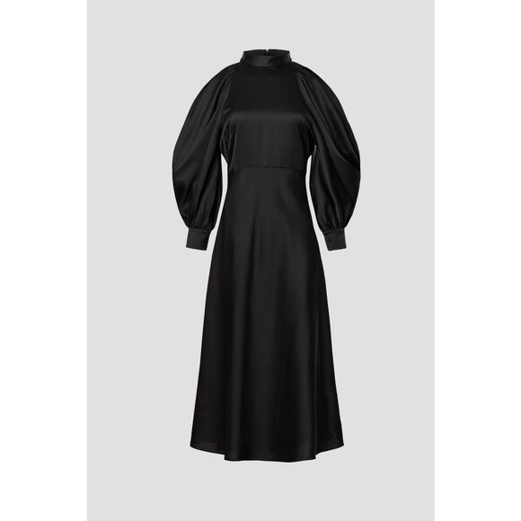 ARIAS New York Black Cold Shoulder Halter Mock Neck Midi Dress Size 4 - Picture 5 of 15